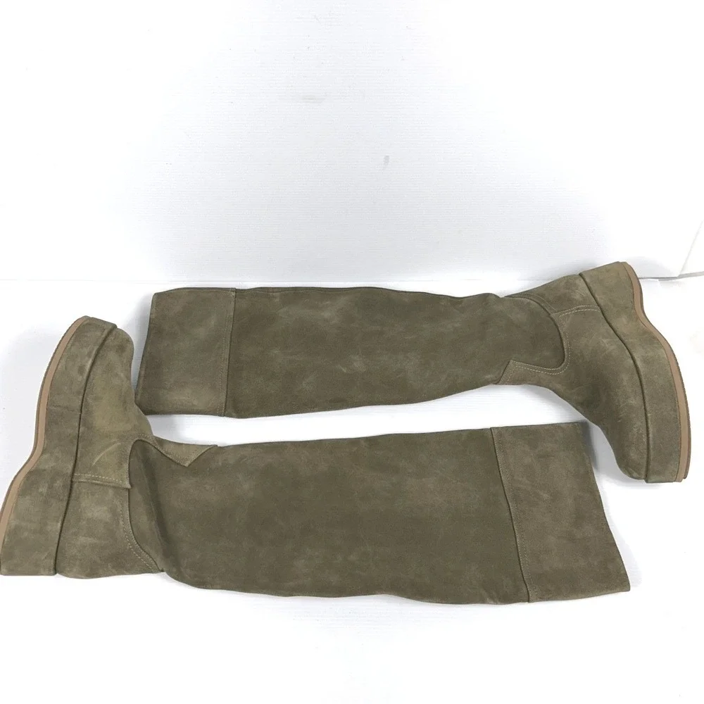 Paloma Barcelo Size 40 US 9.5 Olive Green Suede Over the Knee Platform Boots NEW